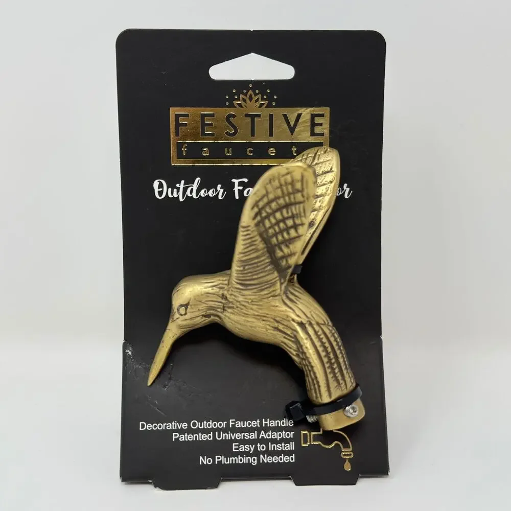 Festive Faucets Brass Outdoor Faucet Handle H517C Hummingbird Spigot Garden Gift